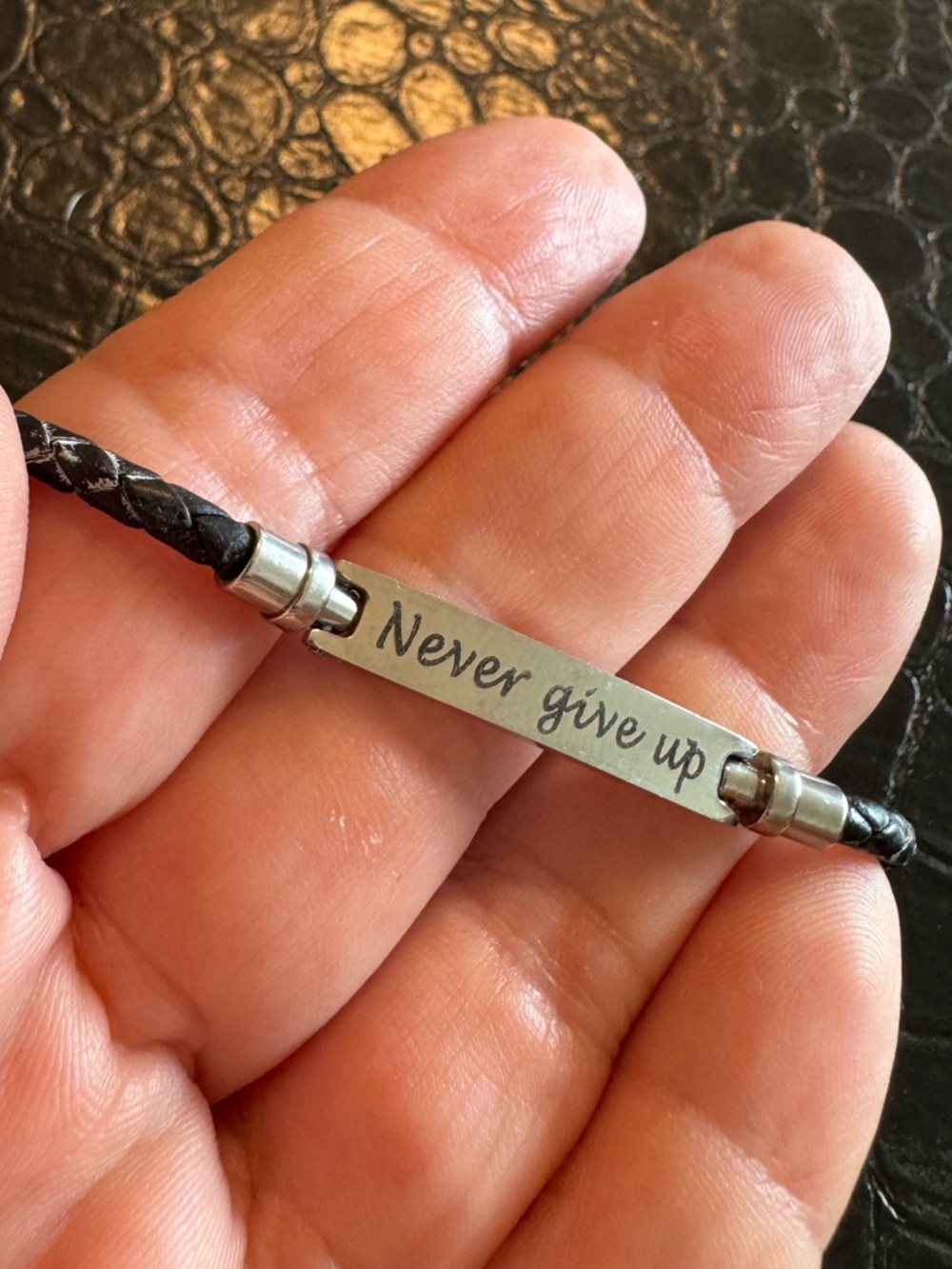 Bundle 3 for $19 Never Give Up Black Braided Leather ID Bracelet